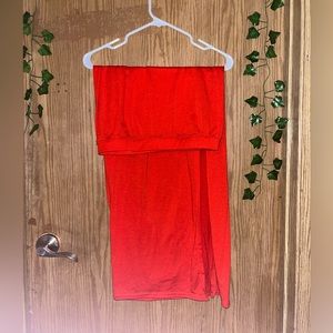 Red maxi skirt with a slit